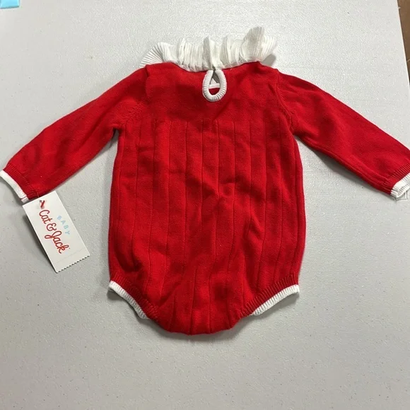 Baby red and white ruffled onesie sweater - Picture 6 of 12